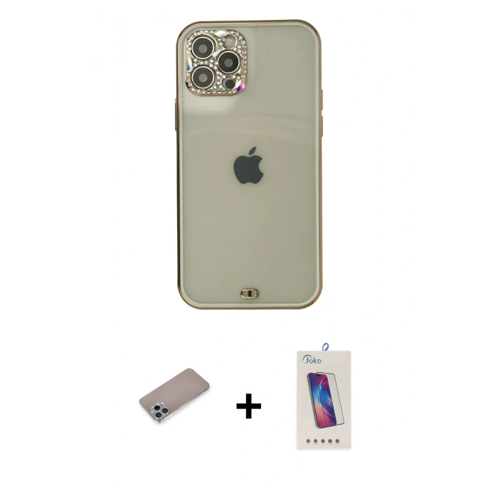 MARSİLYAN™- iPhone 12 Pro Max Kılıf Eksen Minimal Koleksiyonu - Siyah Joko 5D Cam + Shine Kamera Lens Koruma Cam - SABE