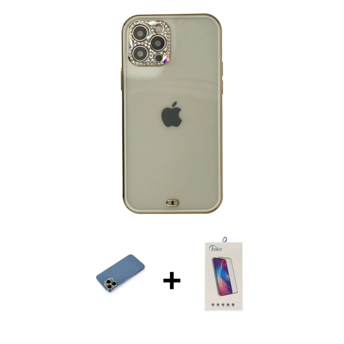 MARSİLYAN™- iPhone 12 Pro Max Kılıf Eksen Minimal Koleksiyonu - Siyah Joko 5D Cam + Shine Kamera Lens Koruma Cam - GD