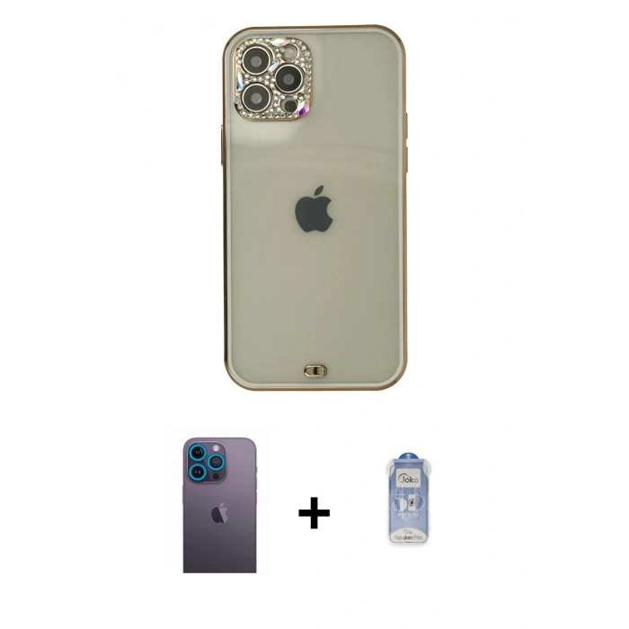 MARSİLYAN™- iPhone 12 Pro Max Kılıf Eksen Minimal Koleksiyonu - Siyah Joko Magic 5D Cam + Neon Fosforlu Kamera Lens - MI