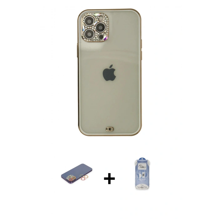 MARSİLYAN™- iPhone 12 Pro Max Kılıf Eksen Minimal Koleksiyonu - Siyah Joko Magic 5D Cam + Renkli Kamera Lens Koruma Cam - TU