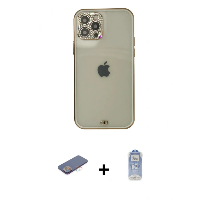 MARSİLYAN™- iPhone 12 Pro Max Kılıf Eksen Minimal Koleksiyonu - Siyah Joko Magic 5D Cam + Renkli Kamera Lens Koruma Cam - PE