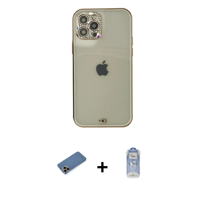 MARSİLYAN™- iPhone 12 Pro Max Kılıf Eksen Minimal Koleksiyonu - Siyah Joko Magic 5D Cam + Shine Kamera Lens Koruma Cam - GD
