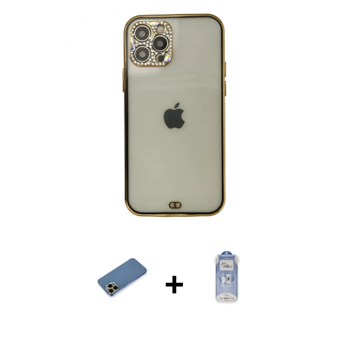 MARSİLYAN™- iPhone 12 Pro Max Kılıf Eksen Minimal Koleksiyonu - Siyah Joko Magic 5D Cam + Shine Kamera Lens Koruma Cam - GD