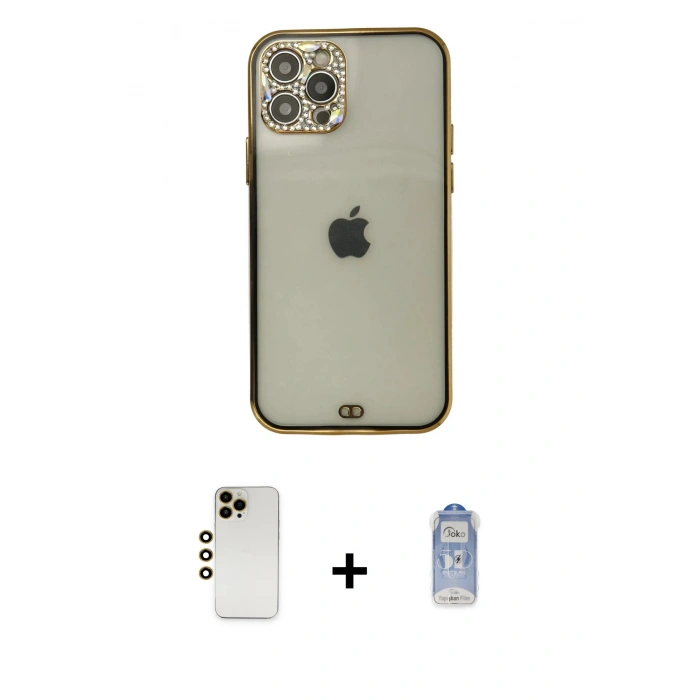 MARSİLYAN™- iPhone 12 Pro Max Kılıf Eksen Minimal Koleksiyonu - Siyah Joko Magic 5D Cam + Shine Kamera Lens - GD