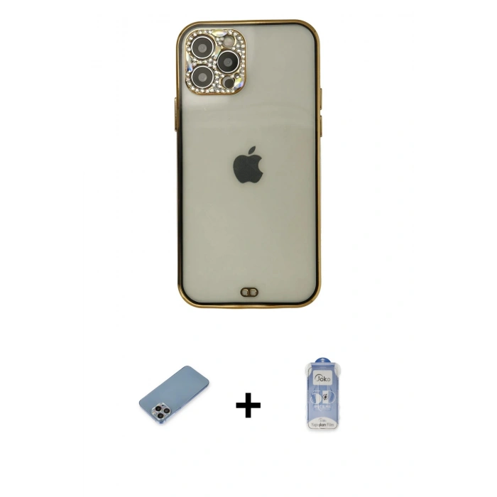 MARSİLYAN™- iPhone 12 Pro Max Kılıf Eksen Minimal Koleksiyonu - Siyah Joko Magic 5D Cam + Shine Kamera Lens Koruma Cam - GI