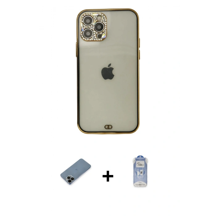 MARSİLYAN™- iPhone 12 Pro Max Kılıf Eksen Minimal Koleksiyonu - Siyah Joko Magic 5D Cam + Shine Kamera Lens Koruma Cam - SH