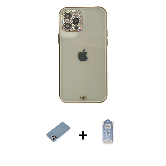 MARSİLYAN™- iPhone 12 Pro Max Kılıf Eksen Minimal Koleksiyonu - Siyah Joko Magic 5D Cam + Shine Kamera Lens Koruma Cam - GI