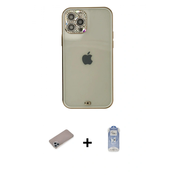 MARSİLYAN™- iPhone 12 Pro Max Kılıf Eksen Minimal Koleksiyonu - Siyah Joko Magic 5D Cam + Shine Kamera Lens Koruma Cam - SABE