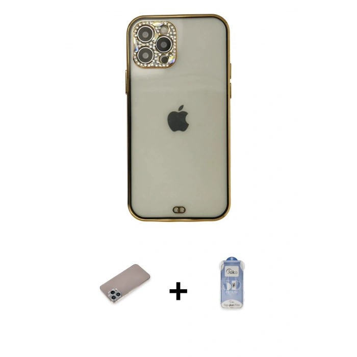 MARSİLYAN™- iPhone 12 Pro Max Kılıf Eksen Minimal Koleksiyonu - Siyah Joko Magic 5D Cam + Shine Kamera Lens Koruma Cam - SABE