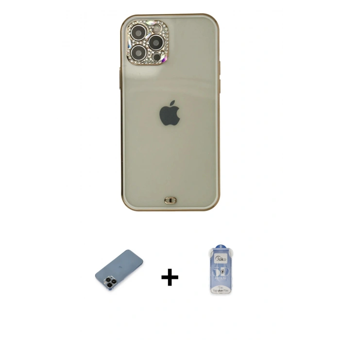 MARSİLYAN™- iPhone 12 Pro Max Kılıf Eksen Minimal Koleksiyonu - Siyah Joko Magic 5D Cam + Shine Kamera Lens Koruma Cam - SH