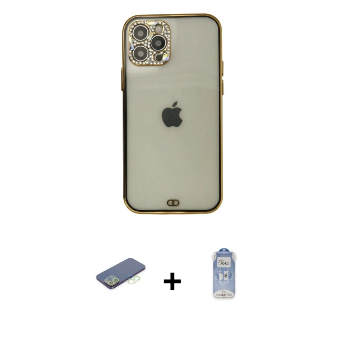 MARSİLYAN™- iPhone 12 Pro Max Kılıf Eksen Minimal Koleksiyonu - Siyah Joko Magic 5D Cam + Renkli Kamera Lens Koruma Cam - YL
