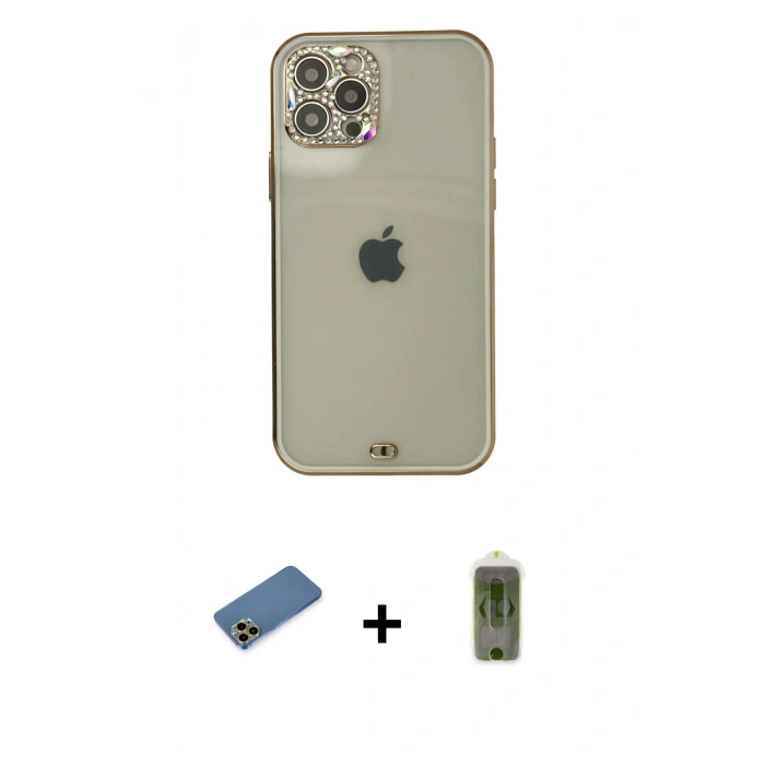 MARSİLYAN™- iPhone 12 Pro Max Kılıf Eksen Minimal Koleksiyonu - Siyah Joko Magic 5D Hayalet Cam + Shine Kamera Lens Koruma Cam - GD