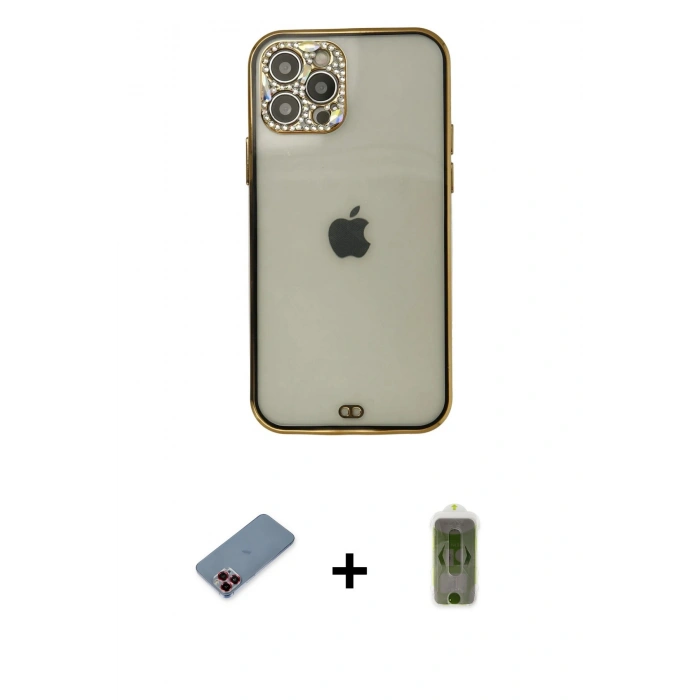 MARSİLYAN™- iPhone 12 Pro Max Kılıf Eksen Minimal Koleksiyonu - Siyah Joko Magic 5D Hayalet Cam + Metal Kamera Lens Koruma Cam - KI