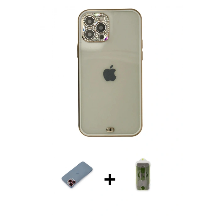 MARSİLYAN™- iPhone 12 Pro Max Kılıf Eksen Minimal Koleksiyonu - Siyah Joko Magic 5D Hayalet Cam + Metal Kamera Lens Koruma Cam - KI