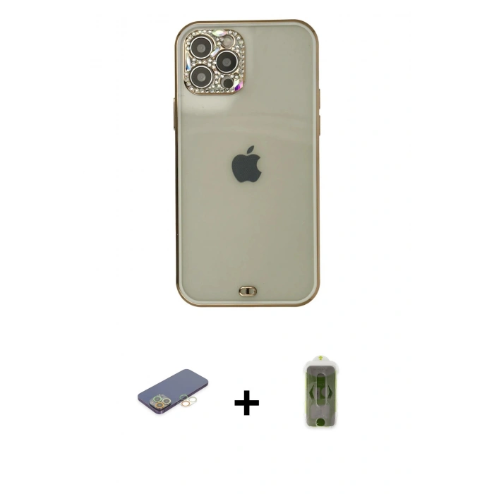 MARSİLYAN™- iPhone 12 Pro Max Kılıf Eksen Minimal Koleksiyonu - Siyah Joko Magic 5D Hayalet Cam + Renkli Kamera Lens Koruma Cam - SI