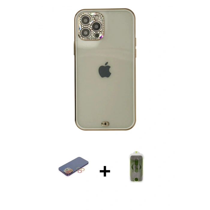 MARSİLYAN™- iPhone 12 Pro Max Kılıf Eksen Minimal Koleksiyonu - Siyah Joko Magic 5D Hayalet Cam + Renkli Kamera Lens Koruma Cam - TU