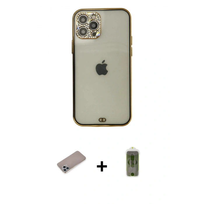 MARSİLYAN™- iPhone 12 Pro Max Kılıf Eksen Minimal Koleksiyonu - Siyah Joko Magic 5D Hayalet Cam + Shine Kamera Lens Koruma Cam - SABE