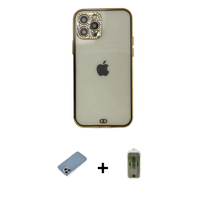 MARSİLYAN™- iPhone 12 Pro Max Kılıf Eksen Minimal Koleksiyonu - Siyah Joko Magic 5D Hayalet Cam + Shine Kamera Lens Koruma Cam - GI