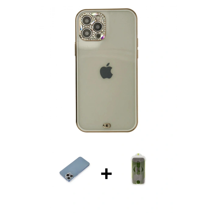 MARSİLYAN™- iPhone 12 Pro Max Kılıf Eksen Minimal Koleksiyonu - Siyah Joko Magic 5D Hayalet Cam + Shine Kamera Lens Koruma Cam - GI