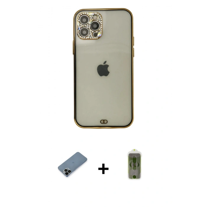 MARSİLYAN™- iPhone 12 Pro Max Kılıf Eksen Minimal Koleksiyonu - Siyah Joko Magic 5D Hayalet Cam + Siyah Shine Kamera Lens Koruma Cam