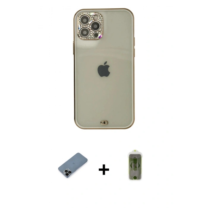MARSİLYAN™- iPhone 12 Pro Max Kılıf Eksen Minimal Koleksiyonu - Siyah Joko Magic 5D Hayalet Cam + Siyah Shine Kamera Lens Koruma Cam