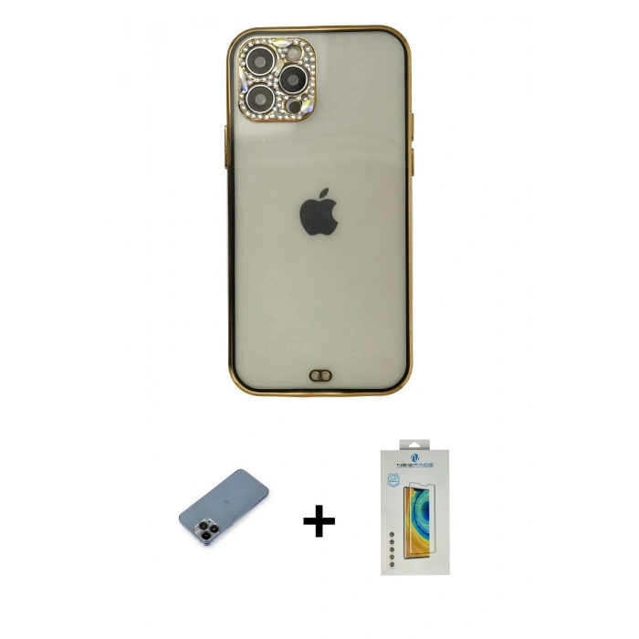 MARSİLYAN™- iPhone 12 Pro Max Kılıf Eksen Minimal Koleksiyonu - Siyah Polymer Nano Ekran Koruyucu + Shine Kamera Lens Koruma Cam - SH