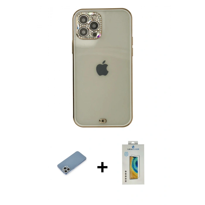MARSİLYAN™- iPhone 12 Pro Max Kılıf Eksen Minimal Koleksiyonu - Siyah Polymer Nano Ekran Koruyucu + Shine Kamera Lens Koruma Cam - GS