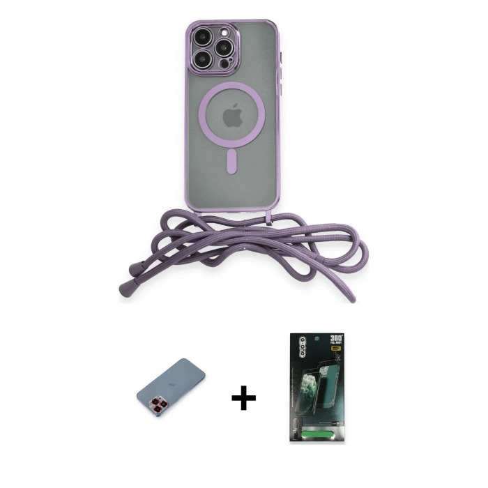 MARSİLYAN™- iPhone 12 Pro Max Kılıf Eksen Özel Seri - Şeffaf 360 Full Body Arka Koruyucu + Metal Kamera Lens Koruma Cam - KI