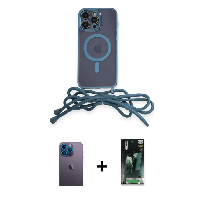 MARSİLYAN™- iPhone 12 Pro Max Kılıf Eksen Özel Seri - Şeffaf 360 Full Body Arka Koruyucu + Neon Fosforlu Kamera Lens - MI
