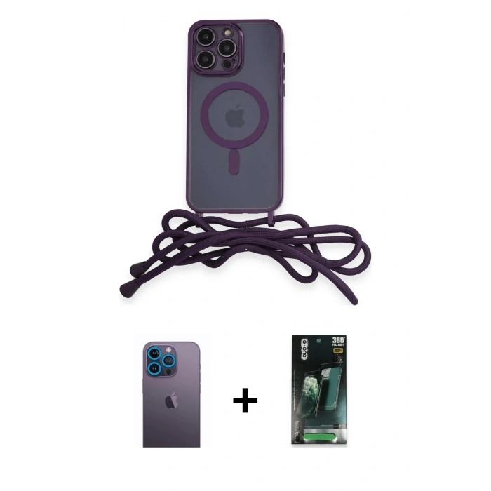 MARSİLYAN™- iPhone 12 Pro Max Kılıf Eksen Özel Seri - Şeffaf 360 Full Body Arka Koruyucu + Neon Fosforlu Kamera Lens - MI