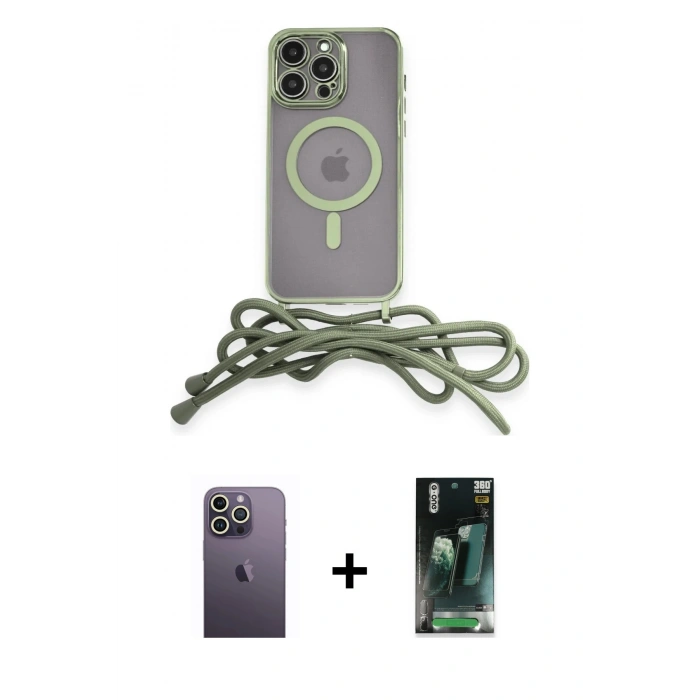 MARSİLYAN™- iPhone 12 Pro Max Kılıf Eksen Özel Seri - Şeffaf 360 Full Body Arka Koruyucu + Neon Fosforlu Kamera Lens - BZ