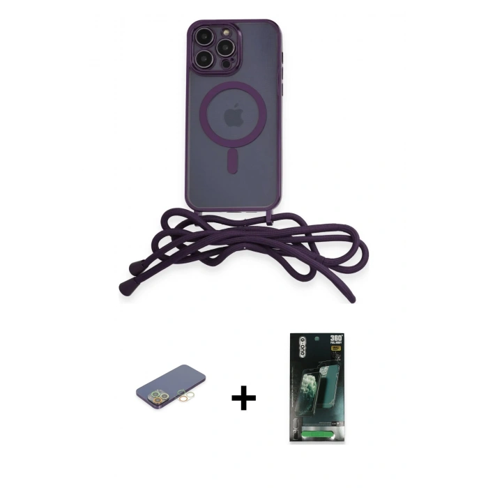 MARSİLYAN™- iPhone 12 Pro Max Kılıf Eksen Özel Seri - Şeffaf 360 Full Body Arka Koruyucu + Renkli Kamera Lens Koruma Cam - SI