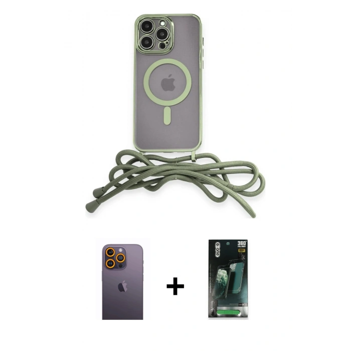 MARSİLYAN™- iPhone 12 Pro Max Kılıf Eksen Özel Seri - Şeffaf 360 Full Body Arka Koruyucu + Sarı Neon Fosforlu Kamera Lens
