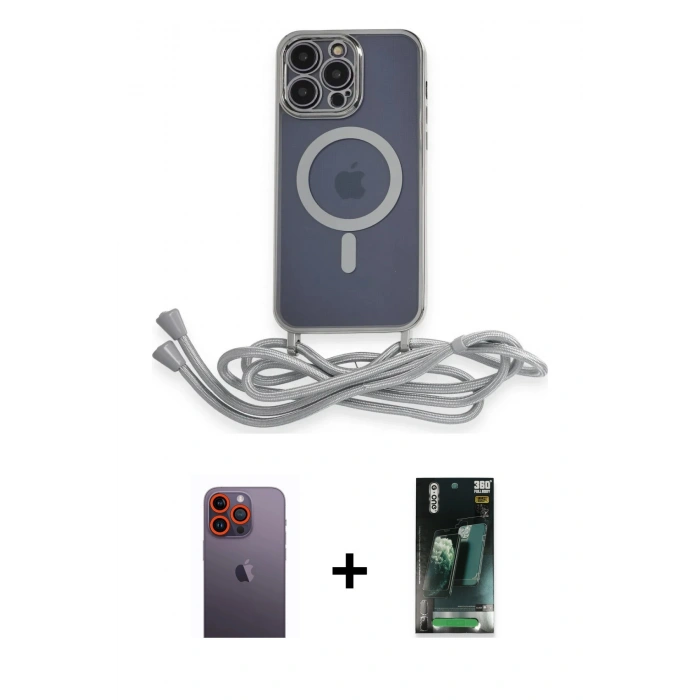 MARSİLYAN™- iPhone 12 Pro Max Kılıf Eksen Özel Seri - Şeffaf 360 Full Body Arka Koruyucu + Turuncu Neon Fosforlu Kamera Lens