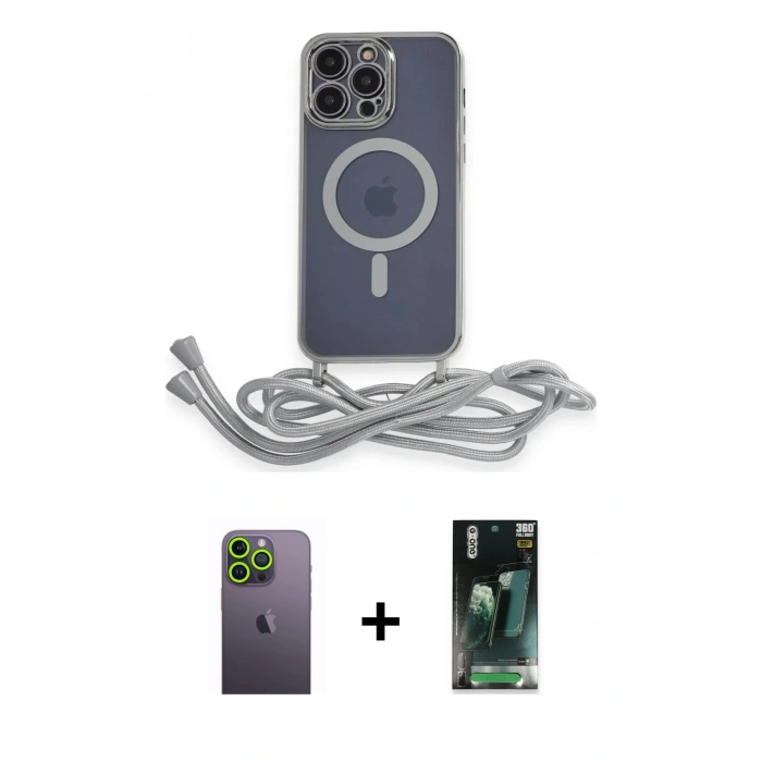 MARSİLYAN™- iPhone 12 Pro Max Kılıf Eksen Özel Seri - Şeffaf 360 Full Body Arka Koruyucu + Yeşil Neon Fosforlu Kamera Lens