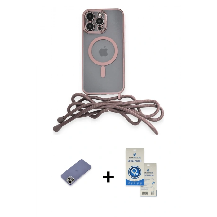 MARSİLYAN™- iPhone 12 Pro Max Kılıf Eksen Özel Seri - Şeffaf Royal Nano Ekran Koruyucu + Metal Kamera Lens Koruma Cam - GD