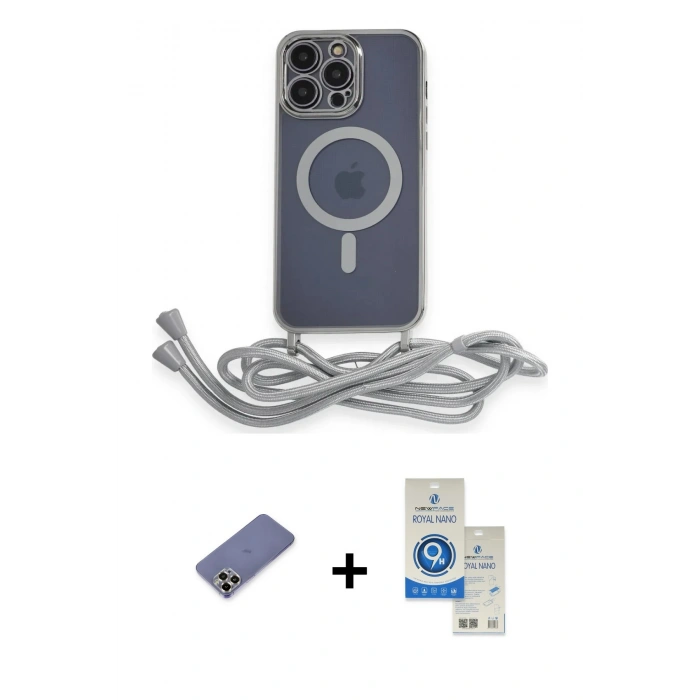 MARSİLYAN™- iPhone 12 Pro Max Kılıf Eksen Özel Seri - Şeffaf Royal Nano Ekran Koruyucu + Metal Kamera Lens Koruma Cam - GD