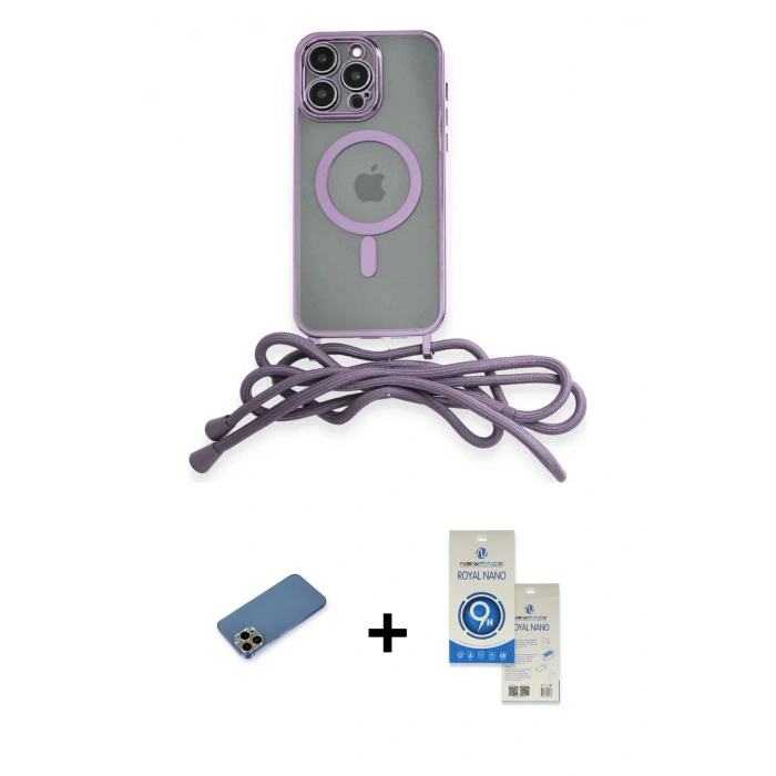 MARSİLYAN™- iPhone 12 Pro Max Kılıf Eksen Özel Seri - Şeffaf Royal Nano Ekran Koruyucu + Shine Kamera Lens Koruma Cam - GD
