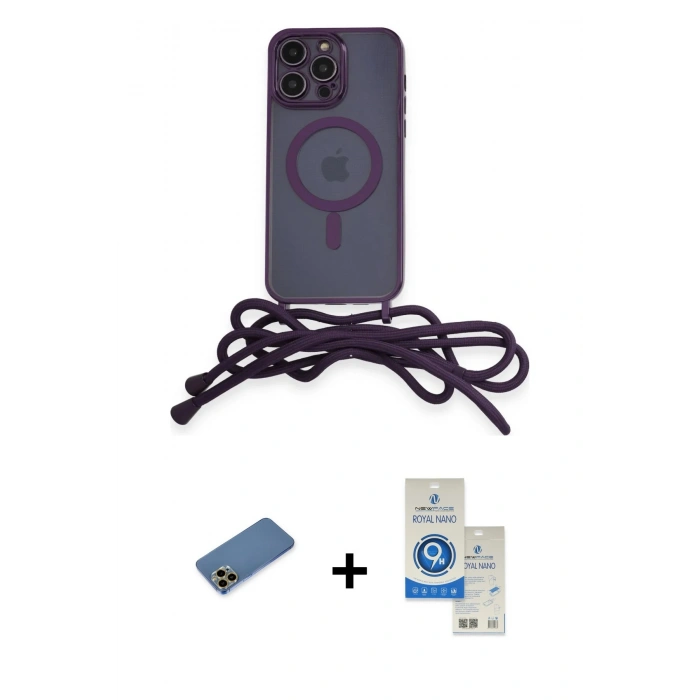 MARSİLYAN™- iPhone 12 Pro Max Kılıf Eksen Özel Seri - Şeffaf Royal Nano Ekran Koruyucu + Shine Kamera Lens Koruma Cam - GD