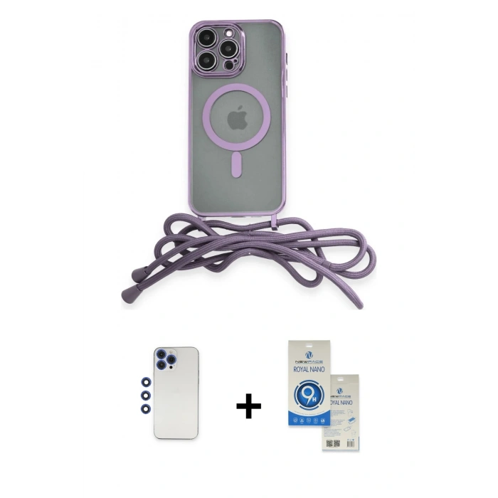 MARSİLYAN™- iPhone 12 Pro Max Kılıf Eksen Özel Seri - Şeffaf Royal Nano Ekran Koruyucu + Shine Kamera Lens - LT