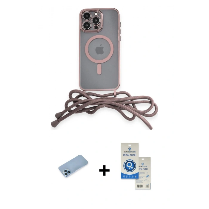 MARSİLYAN™- iPhone 12 Pro Max Kılıf Eksen Özel Seri - Şeffaf Royal Nano Ekran Koruyucu + Mavi Shine Kamera Lens Koruma Cam