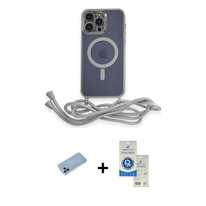 MARSİLYAN™- iPhone 12 Pro Max Kılıf Eksen Özel Seri - Şeffaf Royal Nano Ekran Koruyucu + Mavi Shine Kamera Lens Koruma Cam