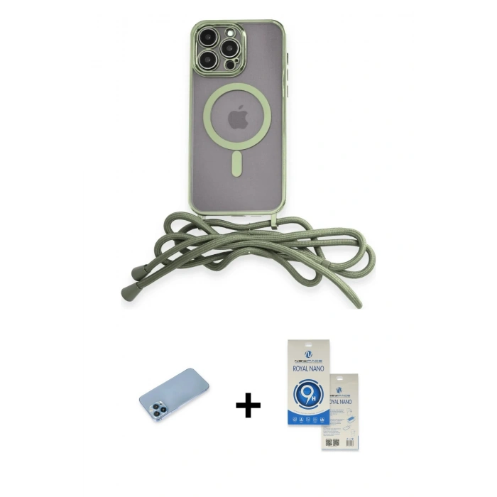 MARSİLYAN™- iPhone 12 Pro Max Kılıf Eksen Özel Seri - Şeffaf Royal Nano Ekran Koruyucu + Mavi Shine Kamera Lens Koruma Cam