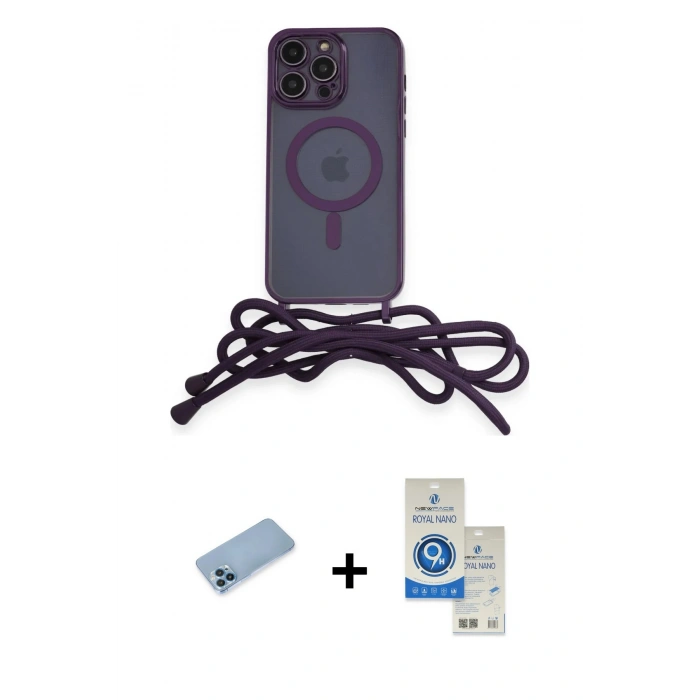 MARSİLYAN™- iPhone 12 Pro Max Kılıf Eksen Özel Seri - Şeffaf Royal Nano Ekran Koruyucu + Mavi Shine Kamera Lens Koruma Cam