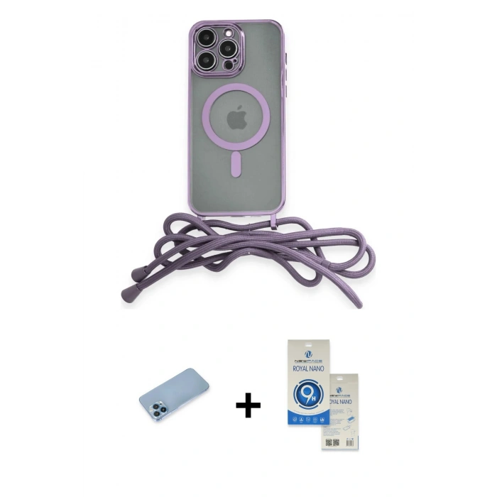 MARSİLYAN™- iPhone 12 Pro Max Kılıf Eksen Özel Seri - Şeffaf Royal Nano Ekran Koruyucu + Mavi Shine Kamera Lens Koruma Cam