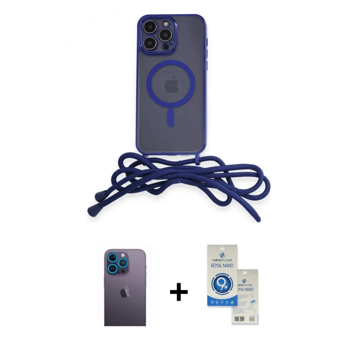 MARSİLYAN™- iPhone 12 Pro Max Kılıf Eksen Özel Seri - Şeffaf Royal Nano Ekran Koruyucu + Neon Fosforlu Kamera Lens - MI