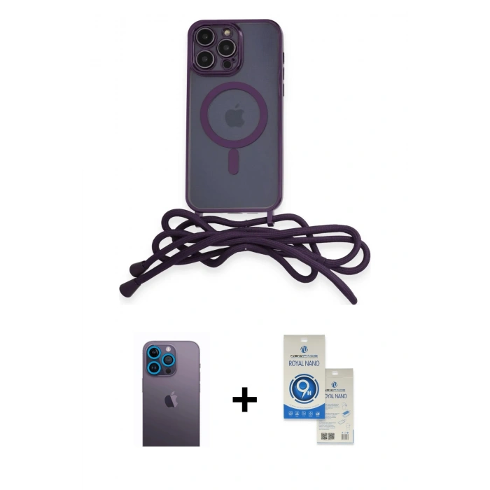 MARSİLYAN™- iPhone 12 Pro Max Kılıf Eksen Özel Seri - Şeffaf Royal Nano Ekran Koruyucu + Neon Fosforlu Kamera Lens - MI