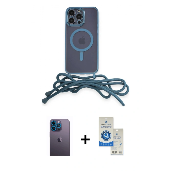 MARSİLYAN™- iPhone 12 Pro Max Kılıf Eksen Özel Seri - Şeffaf Royal Nano Ekran Koruyucu + Neon Fosforlu Kamera Lens - MI