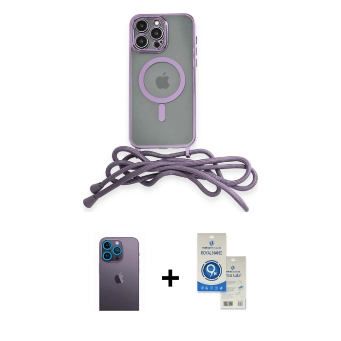 MARSİLYAN™- iPhone 12 Pro Max Kılıf Eksen Özel Seri - Şeffaf Royal Nano Ekran Koruyucu + Neon Fosforlu Kamera Lens - MI