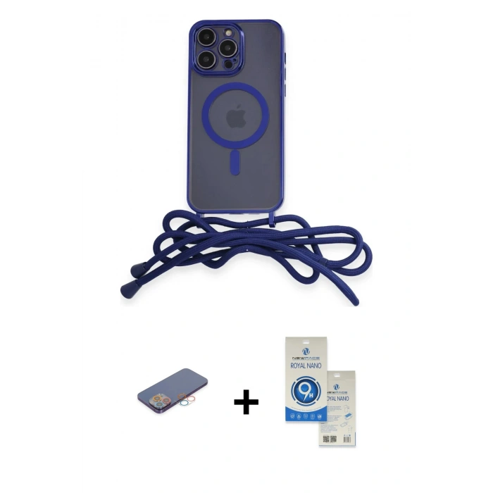 MARSİLYAN™- iPhone 12 Pro Max Kılıf Eksen Özel Seri - Şeffaf Royal Nano Ekran Koruyucu + Renkli Kamera Lens Koruma Cam - PE